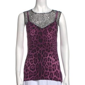 Dolce & Gabbana Purple Leopard Silk and Lace Top